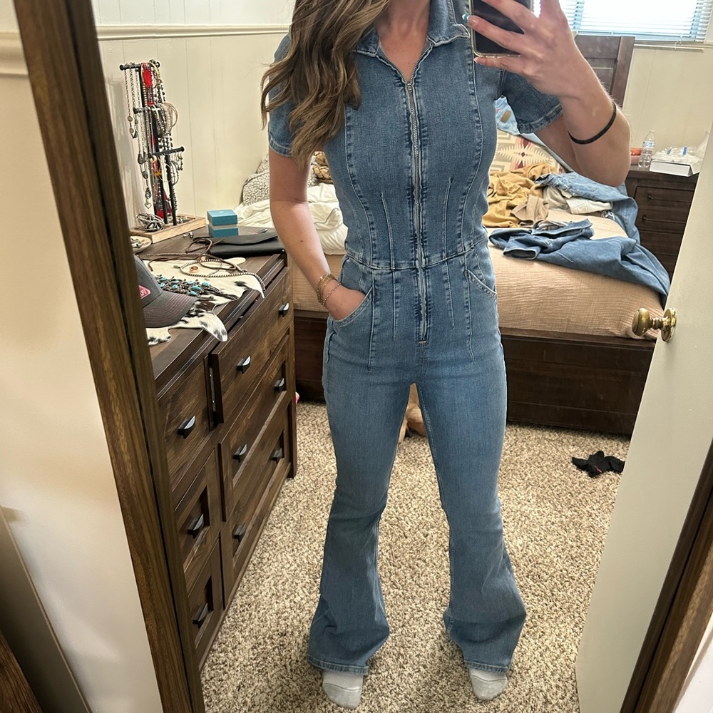 Free People Denim Flared Jumpsuit